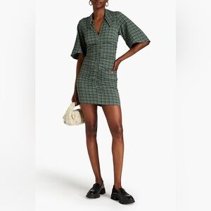 Only worn once. Ganni ruched checked seersucker mini dress. Size 38